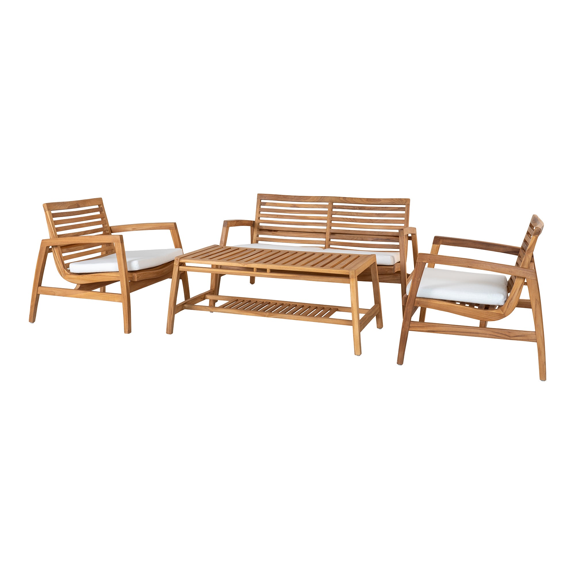 Santander Lounge Set – Massief Teakhout met Naturel Kussens – Inclusief Tafel